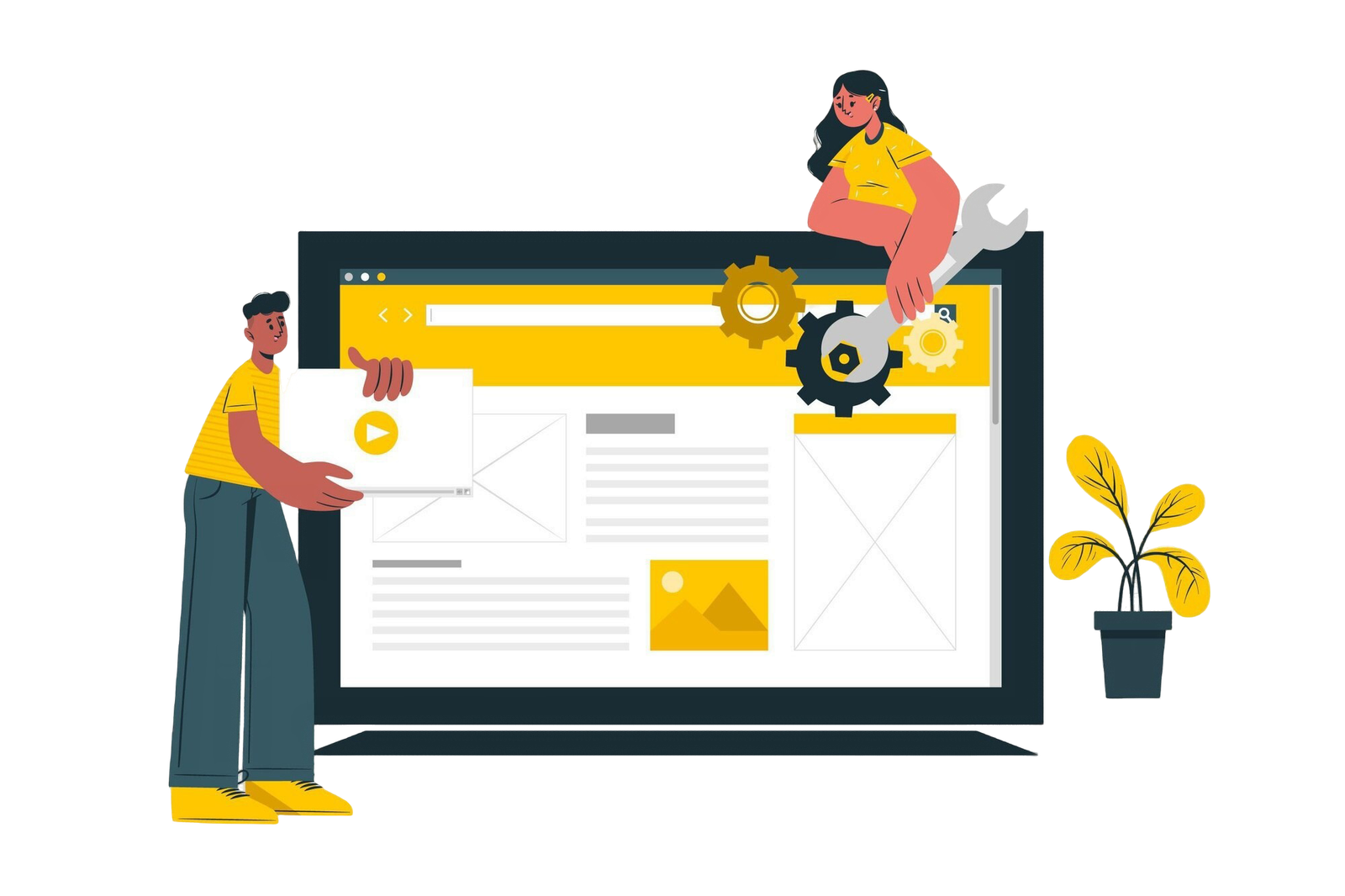 illustration of two people designing and developing a website.