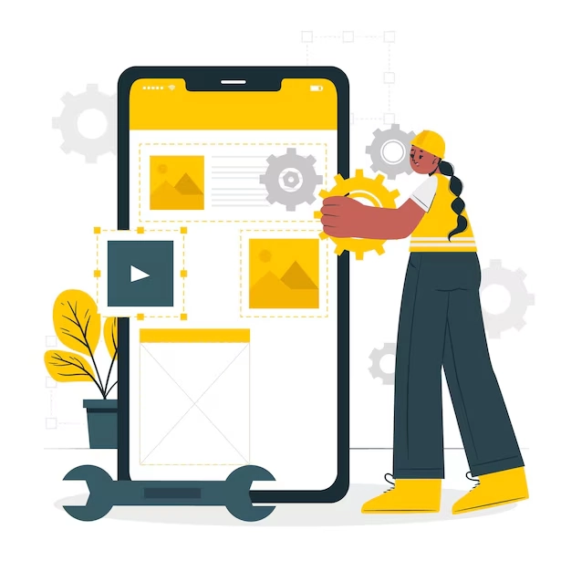 woman-building-app-design-with-mobile-device-and-gear-icons